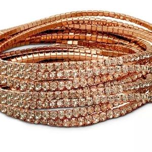 10-Pc. Set Crystal Stretch bracelets rose gold with white crystals